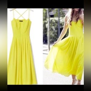 Banana republic PLEATED STRAPPY MAXI DRESS size 16 in yellow green